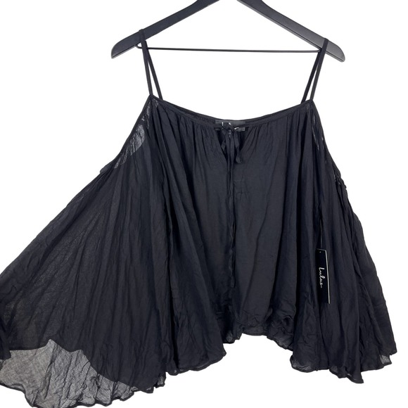 Lulus XS Cold Shoulder Batwing Chiffon Draped Top Blouse Black - Picture 1 of 9